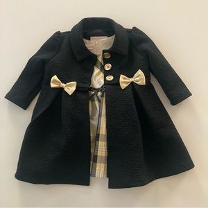Bonnie Baby Girl 12 Months Black Bow Coat & Dress Set Outfit Special Occasion